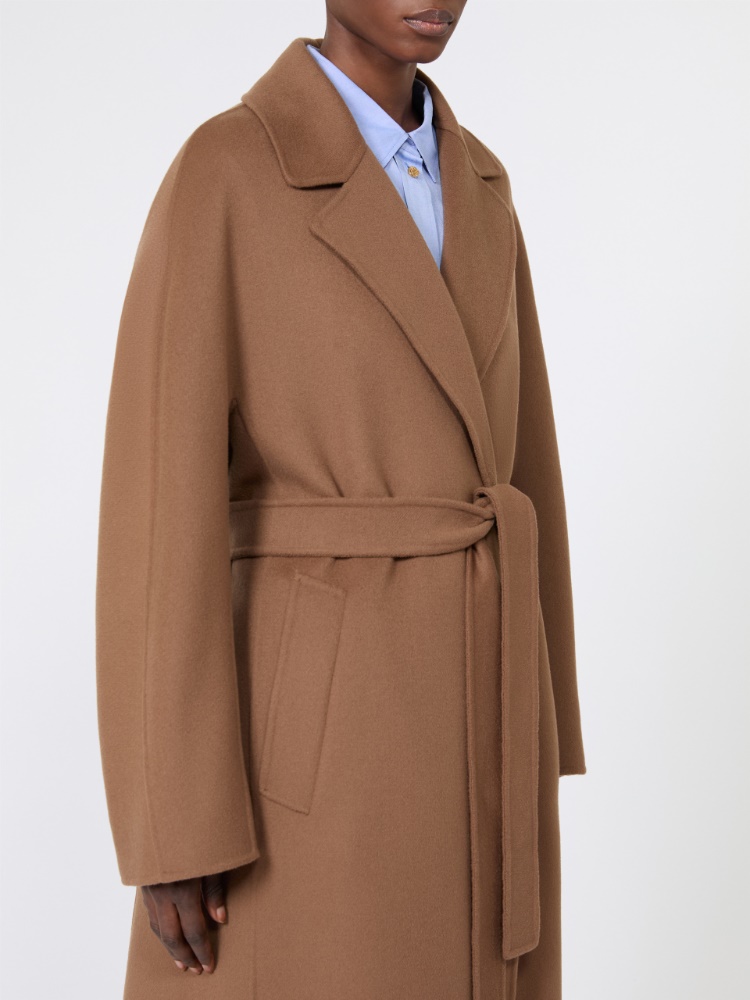 Long wool drap wrap coat - HAZELNUT BROWN - 4