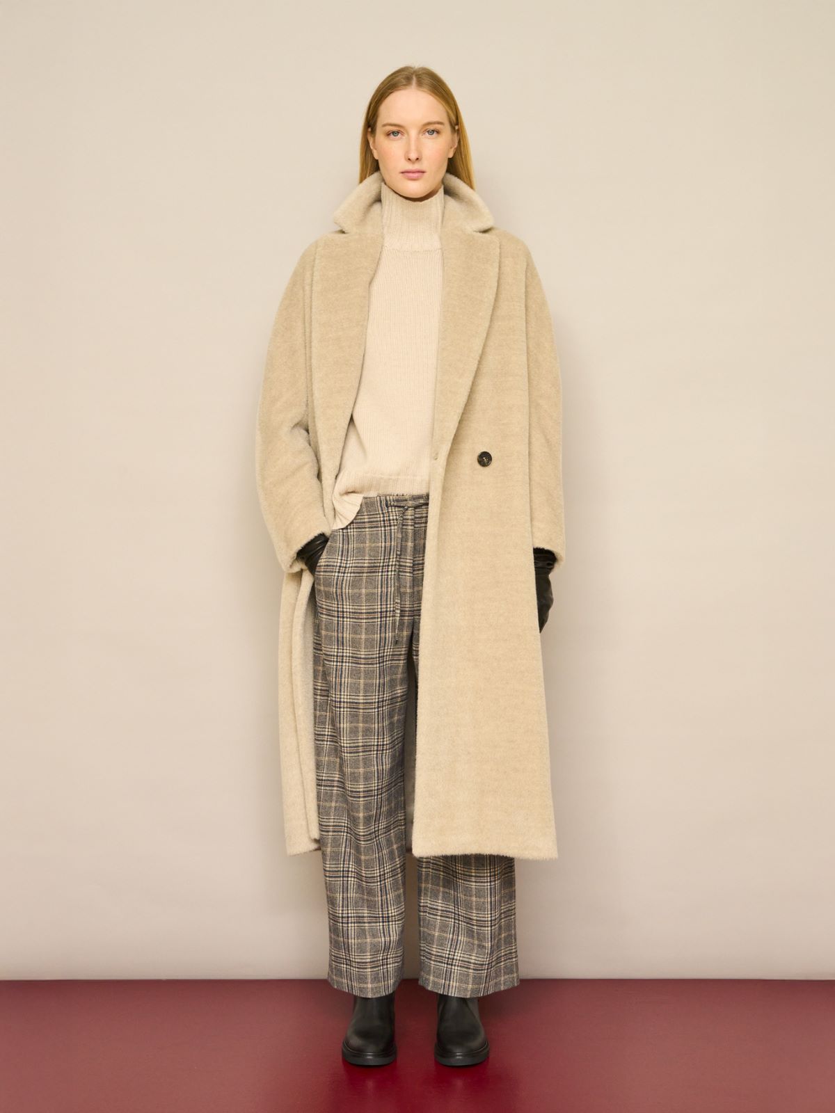 Double-breasted alpaca and wool coat - ALBINO