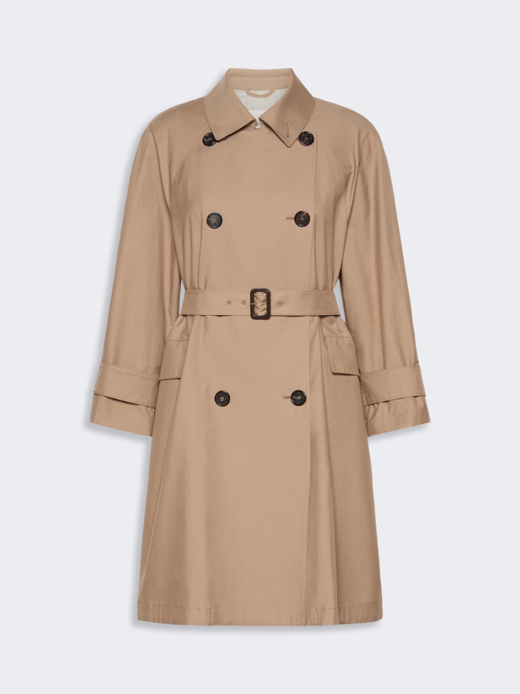 Doppelreihiger Trenchcoat aus wasserabweisendem Twill - KAMEL