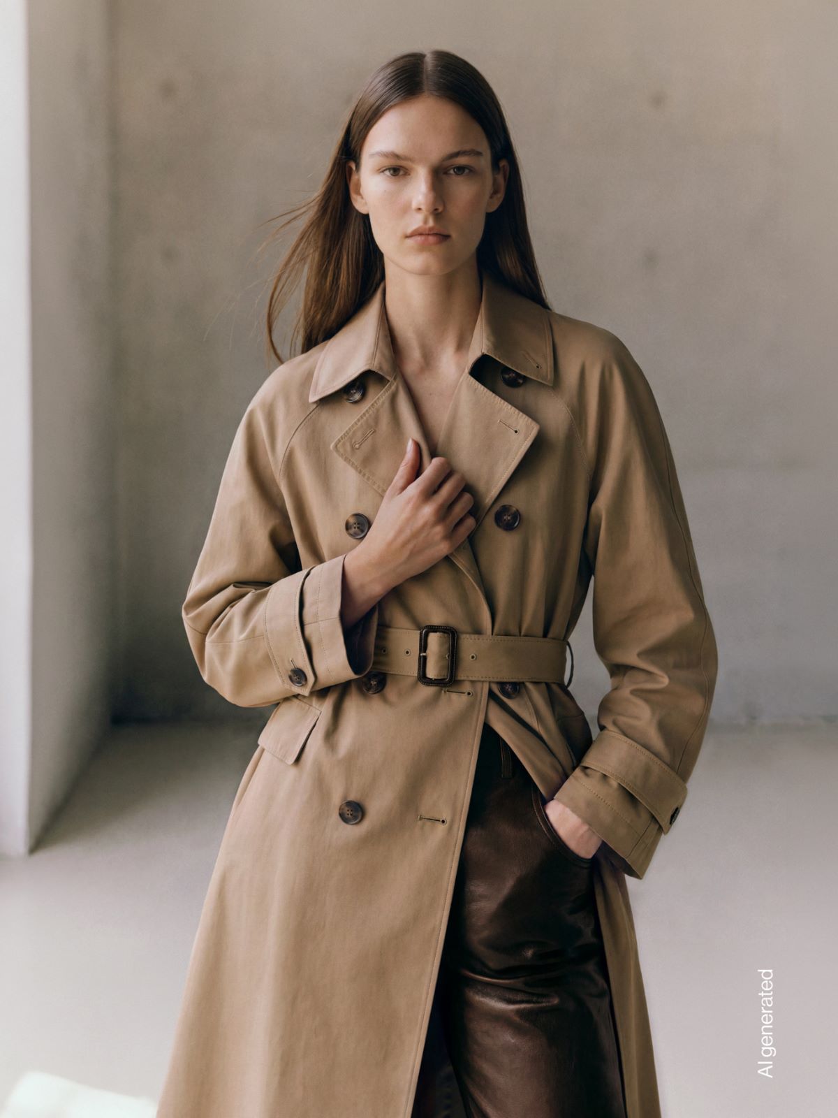 Double-breasted trench coat in water-repellent twill - CAMEL