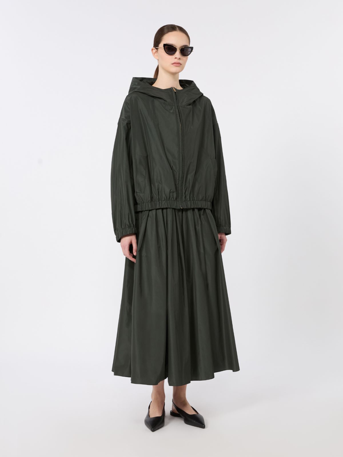 Water-repellent taffeta hooded jacket + DARK GREEN - Max Mara