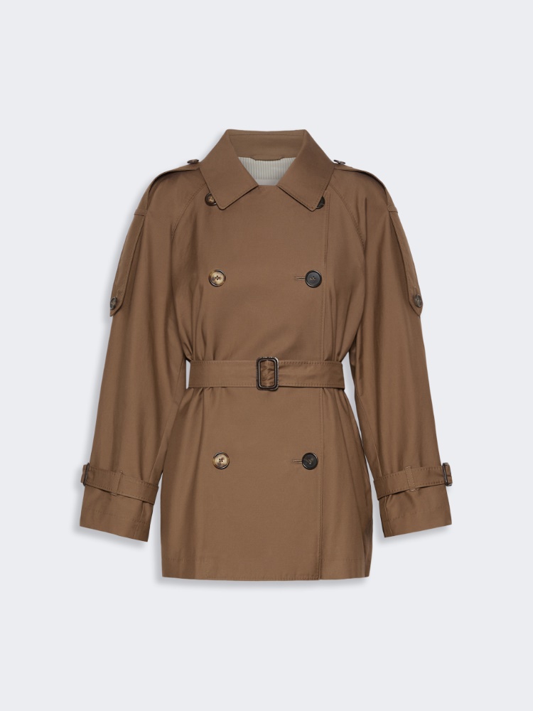 Short trench coat in water-repellent twill - BROWN