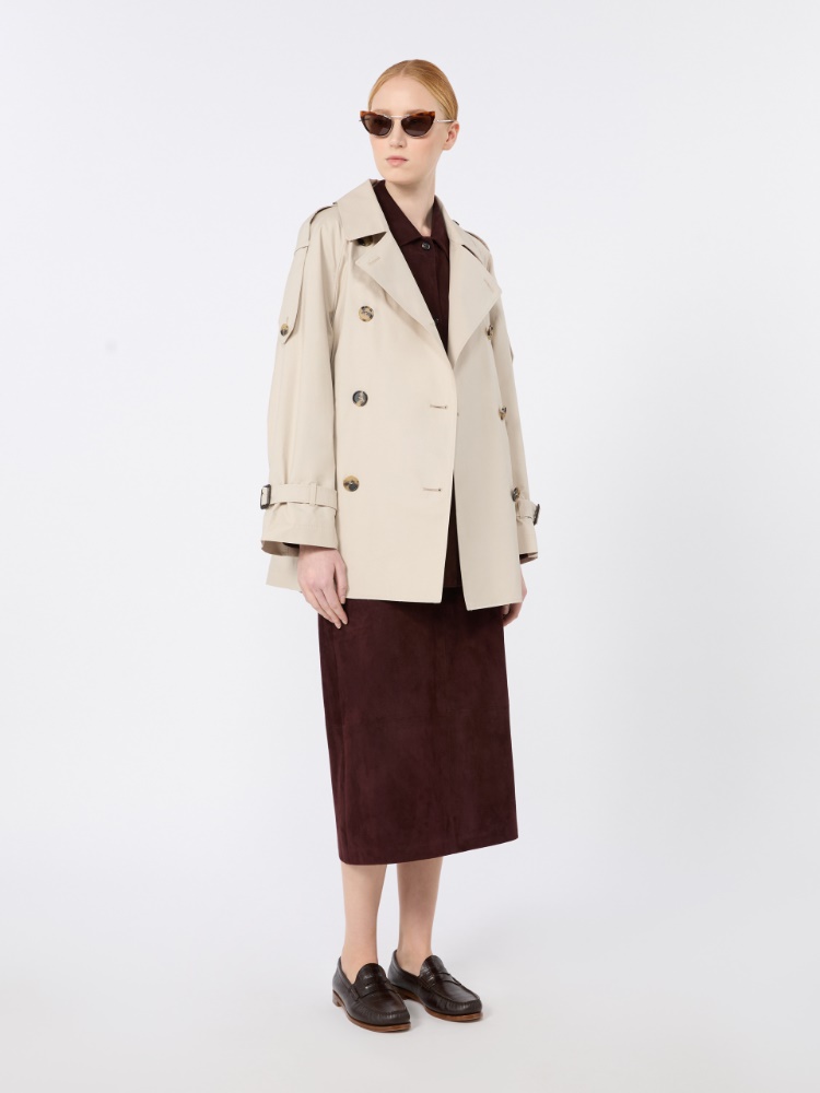 Short trench coat in water-repellent twill - BEIGE