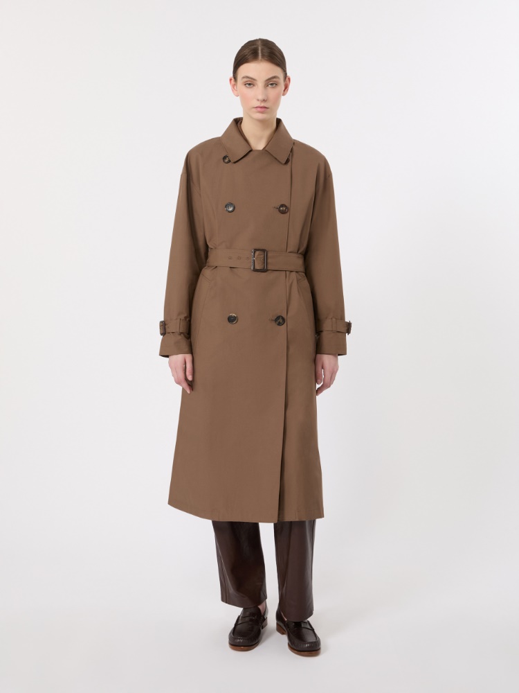 Midi-Trenchcoat aus wasserabweisendem Baumwolltwill - BRAUN - 2