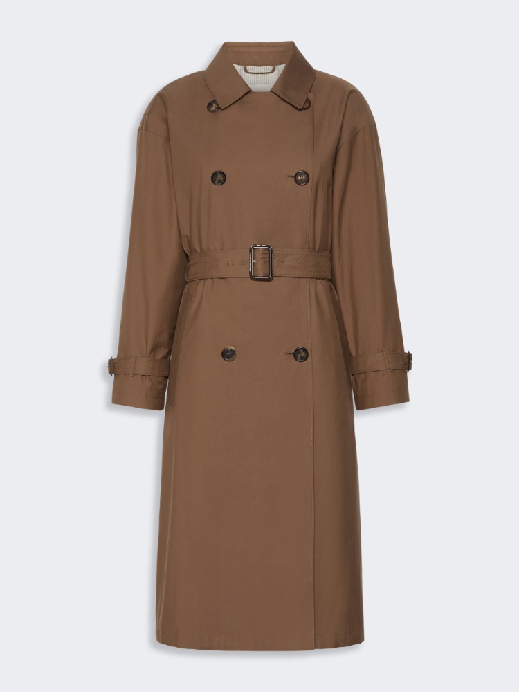 Midi-Trenchcoat aus wasserabweisendem Baumwolltwill - BRAUN