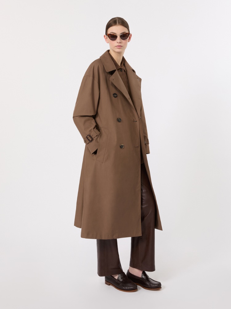 Midi-Trenchcoat aus wasserabweisendem Baumwolltwill - BRAUN - 1