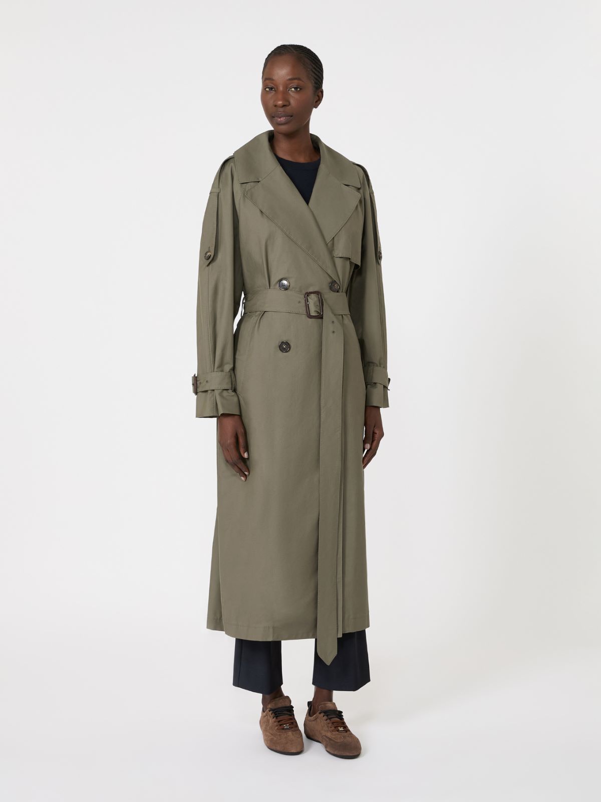 Long double-breasted trench coat in water-repellent cotton - MEDIUM GREY - Max Mara - 2