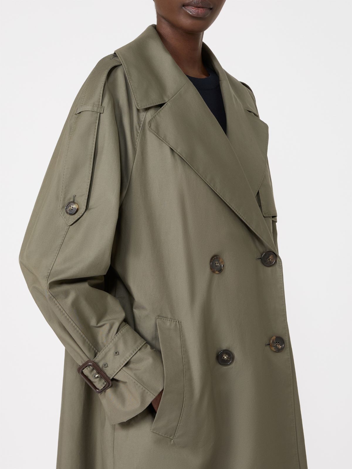 Long double-breasted trench coat in water-repellent cotton - MEDIUM GREY - Max Mara - 4