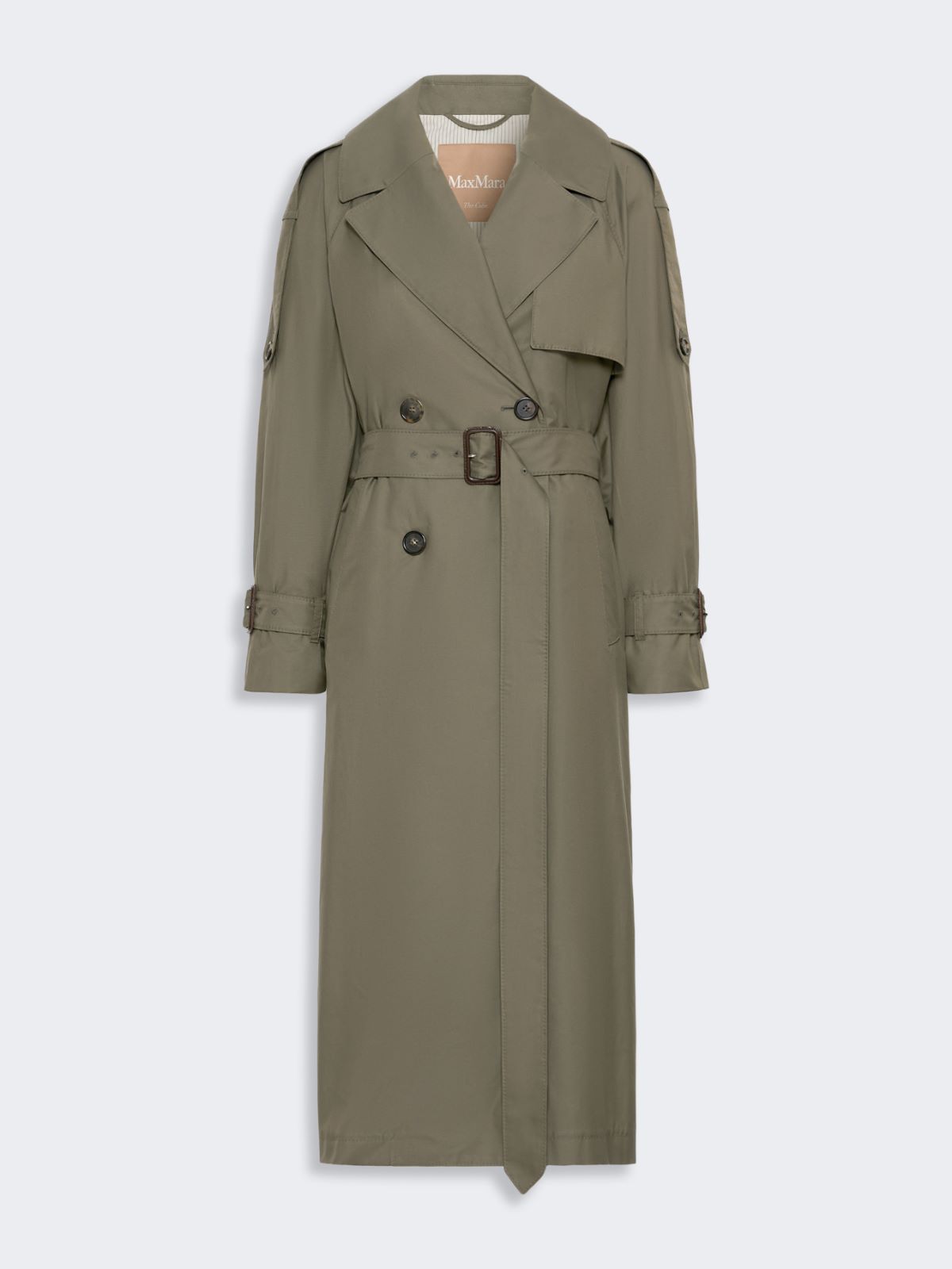 Max Mara Long Double-breasted Trench Coat In Water-repellent Cotton In Medium Grey