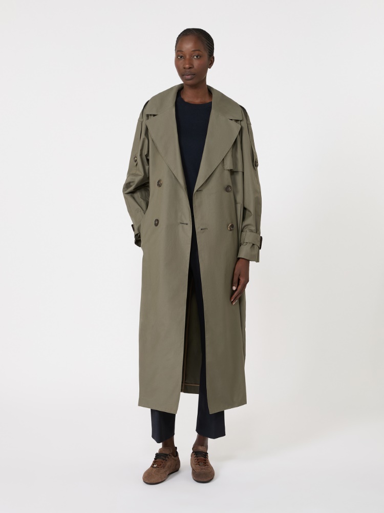 Long double-breasted trench coat in water-repellent cotton - MEDIUM GREY