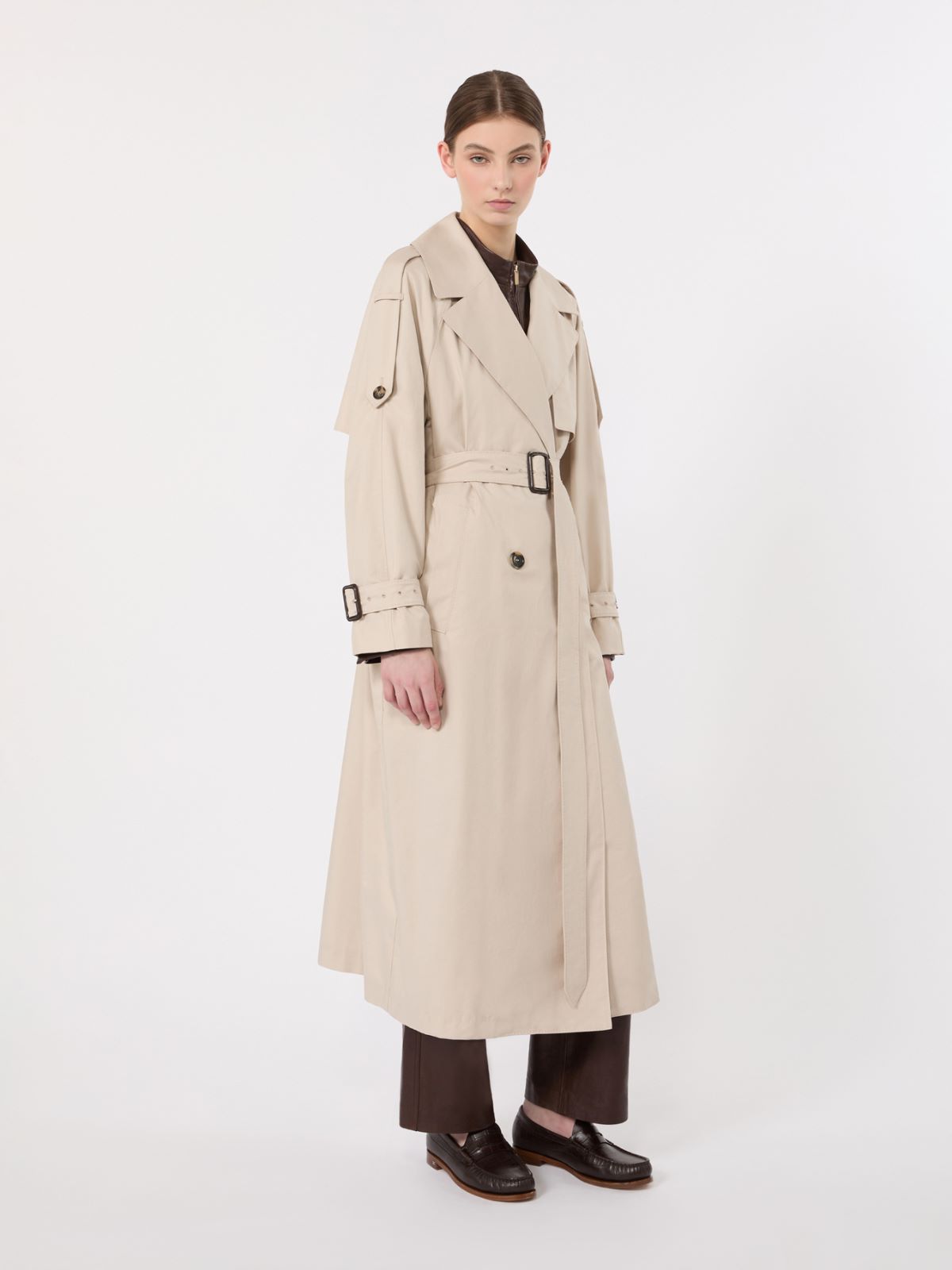 Long double-breasted trench coat in water-repellent cotton - BEIGE - Max Mara - 2