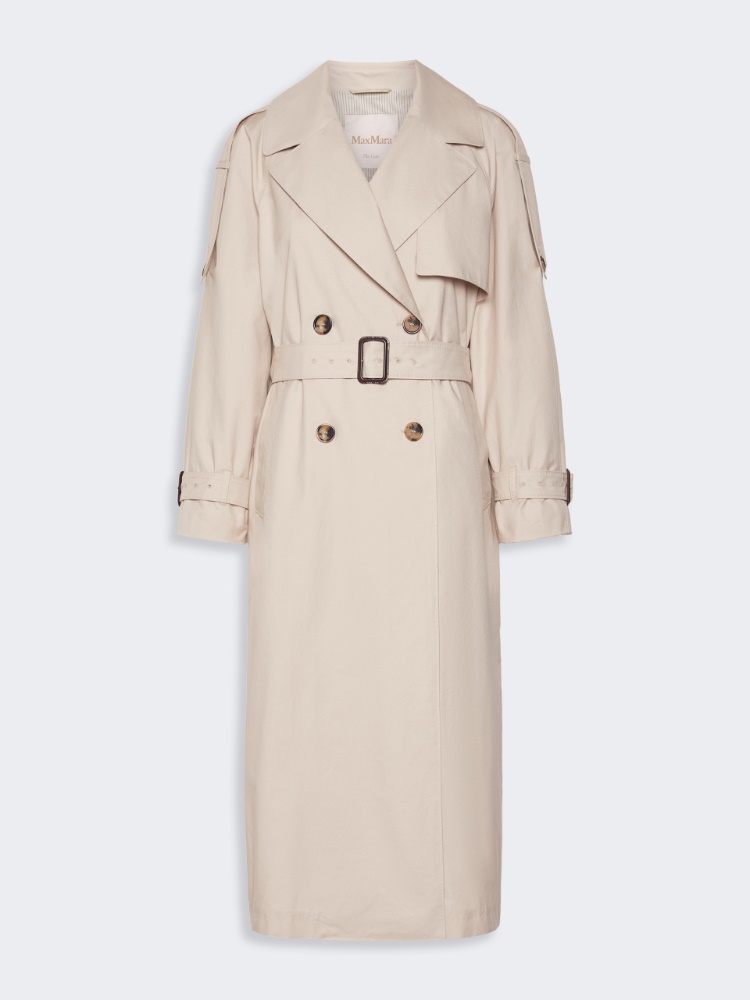 Long double-breasted trench coat in water-repellent cotton - BEIGE