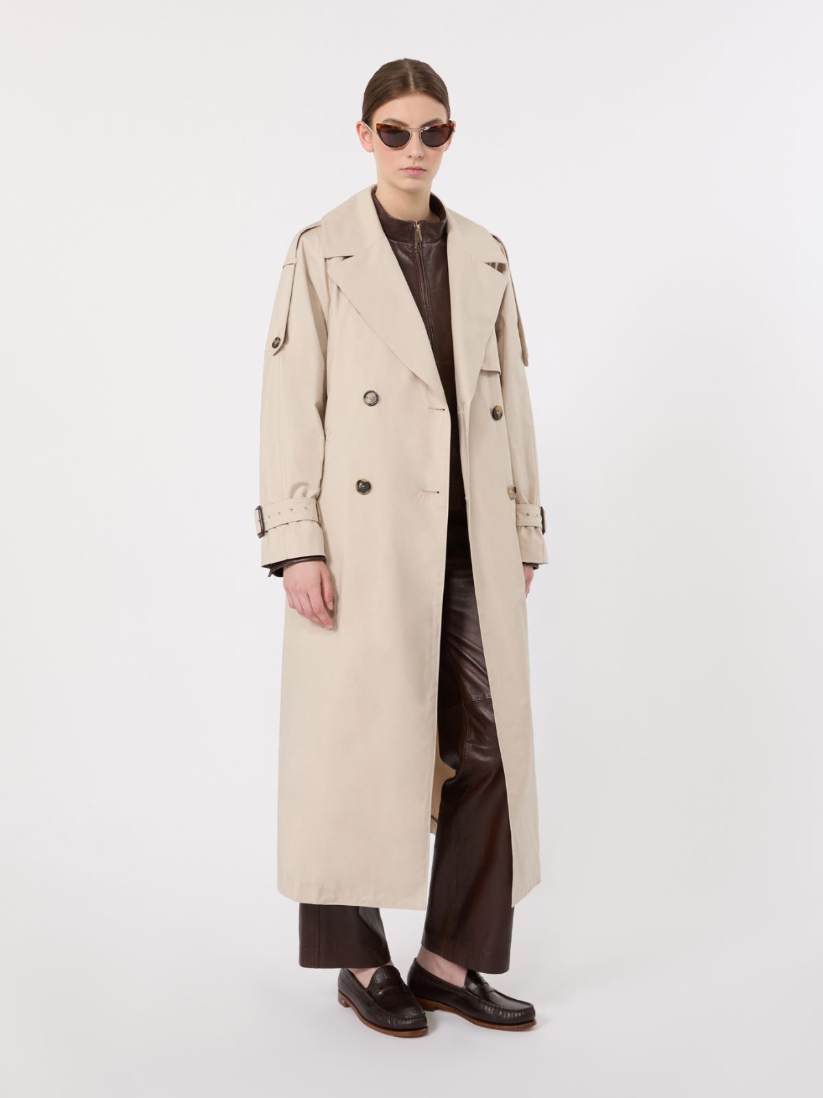 Long double-breasted trench coat in water-repellent cotton - BEIGE - Max Mara