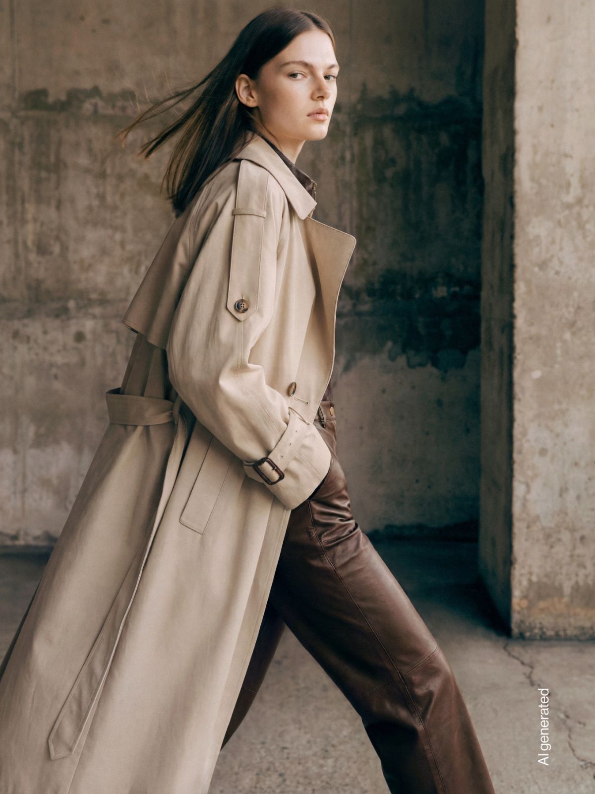 Trench-coat long à double boutonnage en coton déperlant - BEIGE