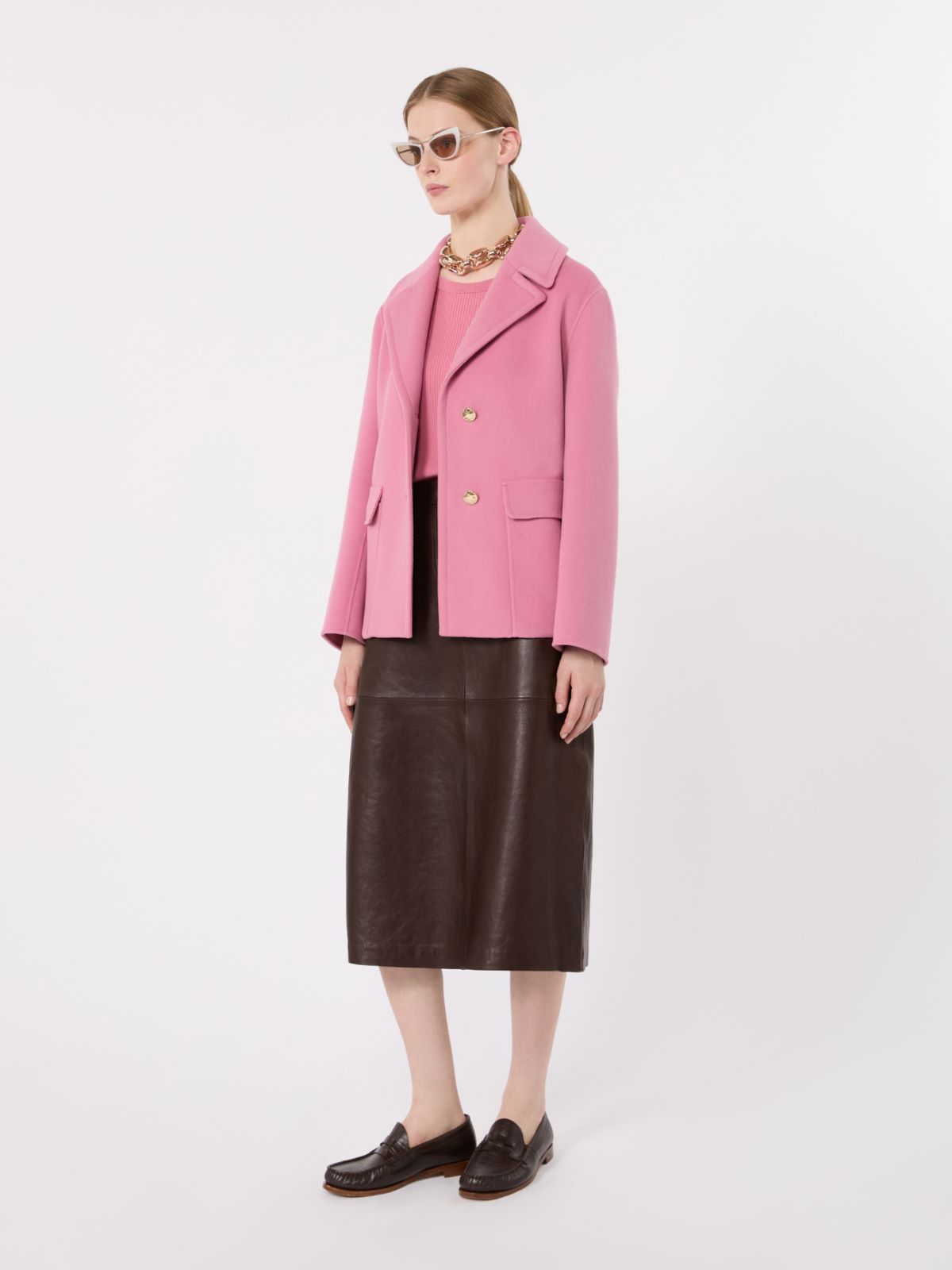 Drap wool single-breasted jacket - PINK