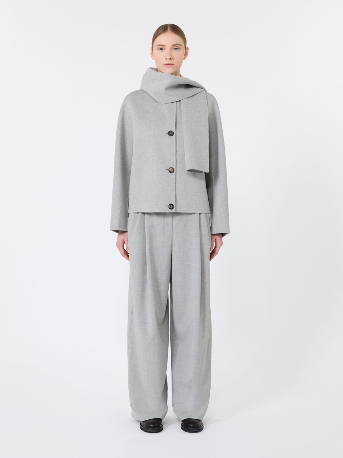 Cropped wool broadcloth jacket - PEARL GREY - Max Mara