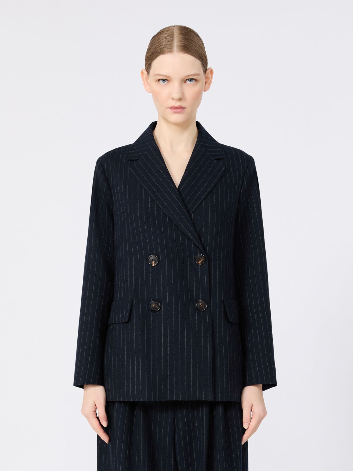 Dwurzędowa marynarka z wełny w prążki - CIEMNOGRANATOWY - Max Mara - 2