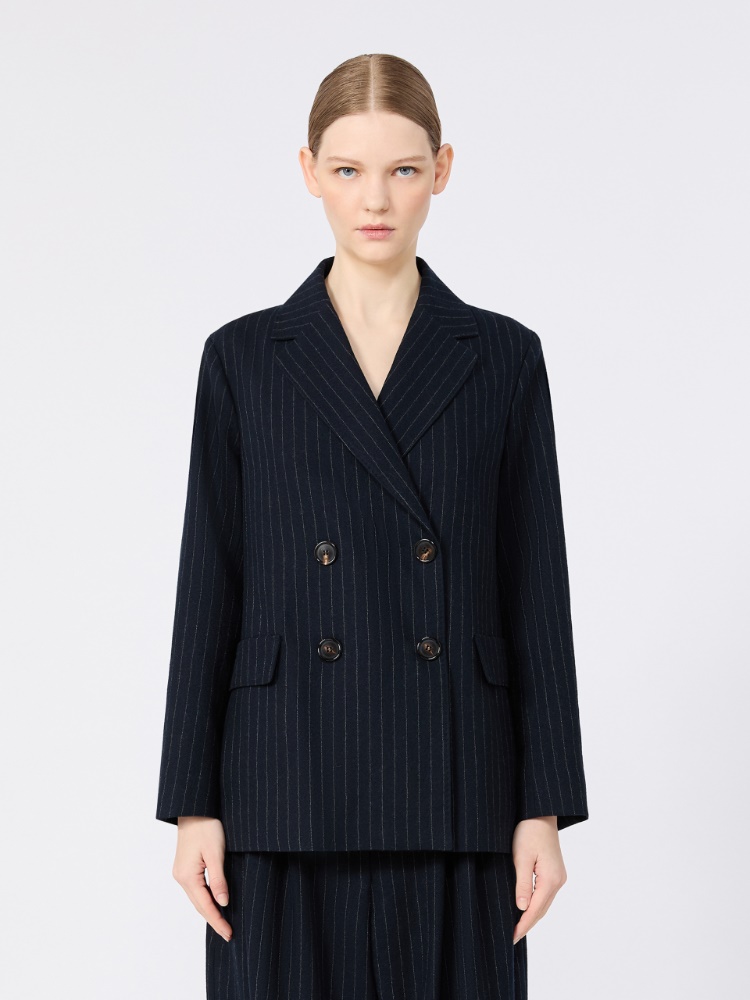 Dwurzędowa marynarka z wełny w prążki - CIEMNOGRANATOWY - Max Mara - 2