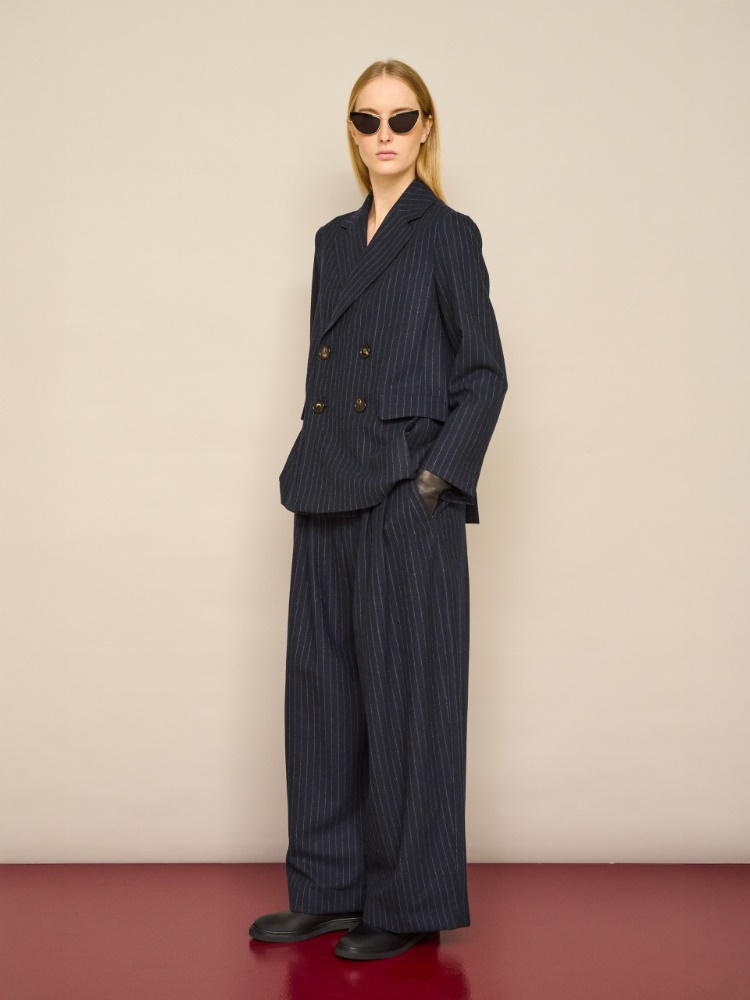 Double-breasted pinstripe wool jacket + MIDNIGHTBLUE - Max Mara