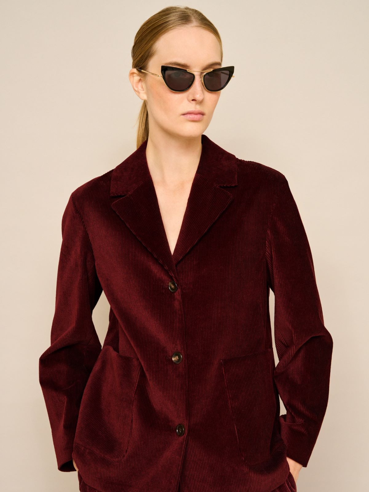 Fine rib-knit single-breasted velvet jacket + BORDEAUX - Max Mara