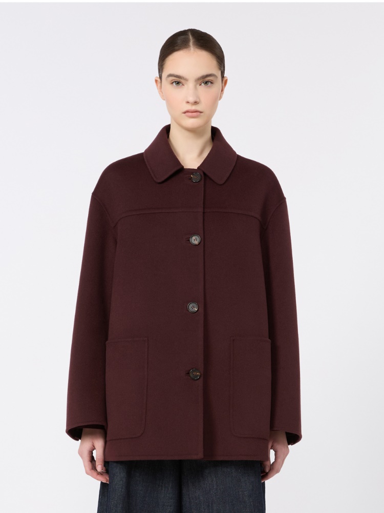 Wool drap short coat - DARK RED - 2