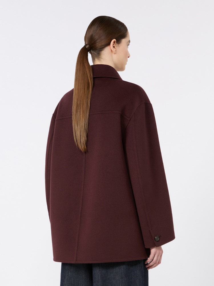Wool drap short coat - DARK RED - 3