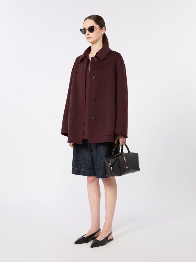 Wool drap short coat - DARK RED