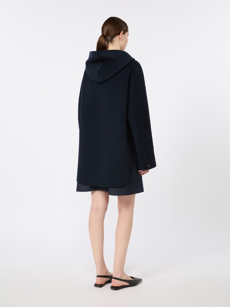 Double wool drap coat with hood - MIDNIGHTBLUE - 3