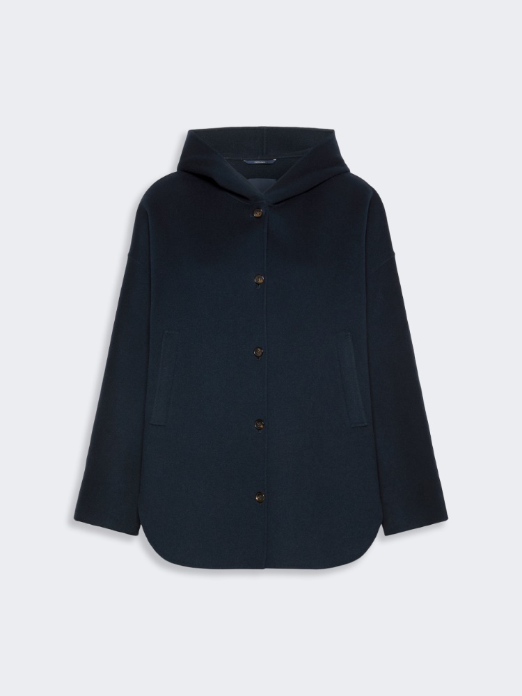 Double wool drap coat with hood - MIDNIGHTBLUE - 5