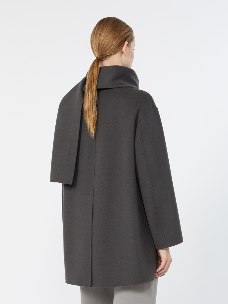 Short wool coat with scarf - DARK GREY - 3