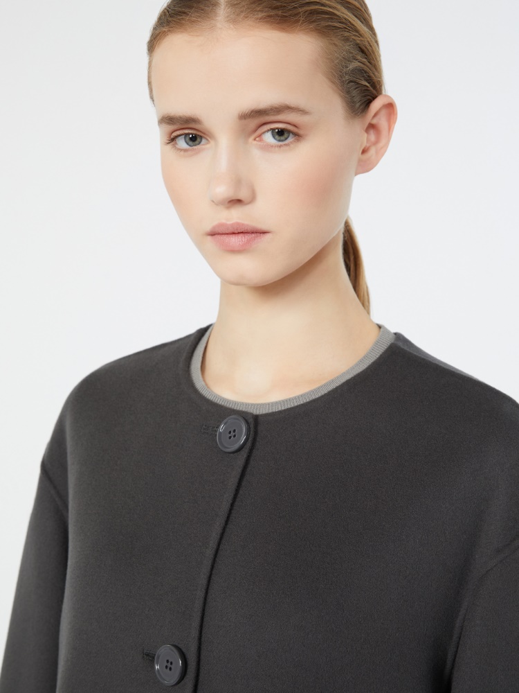Short wool coat with scarf - DARK GREY - 4