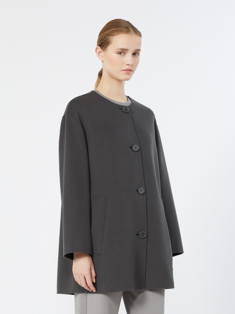 Short wool coat with scarf - DARK GREY - 5