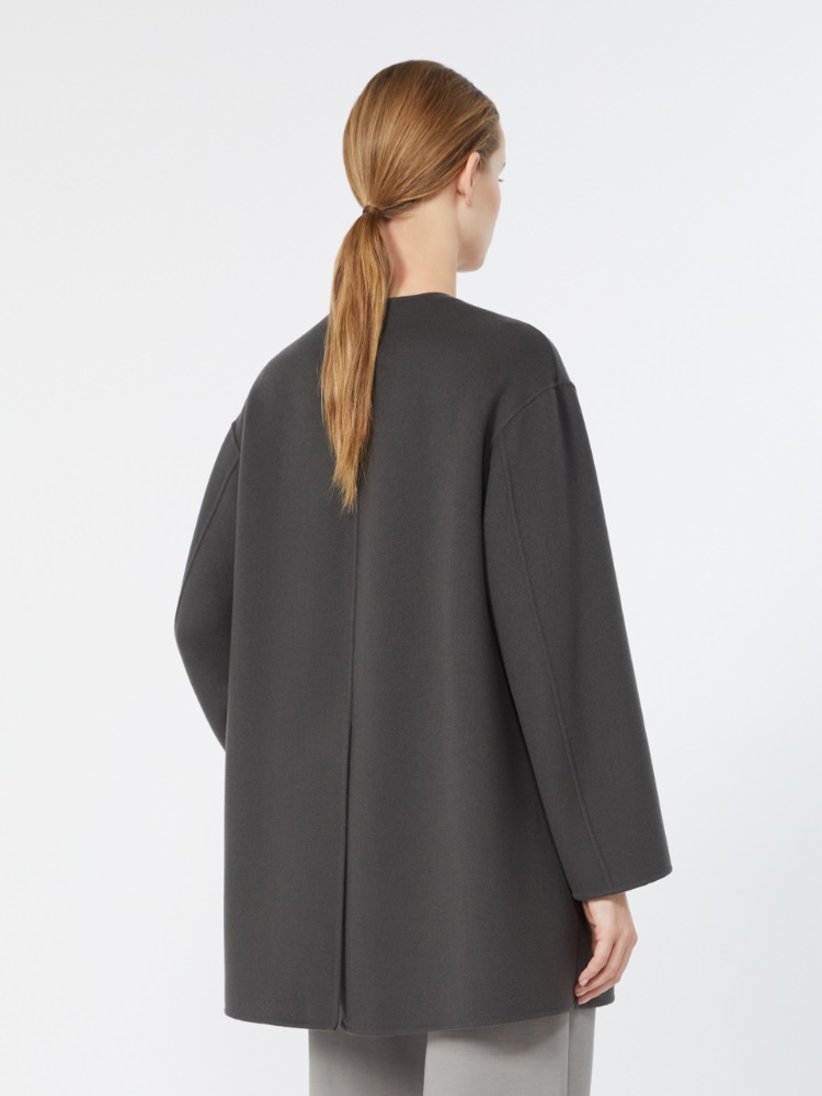 Short wool coat with scarf - DARK GREY