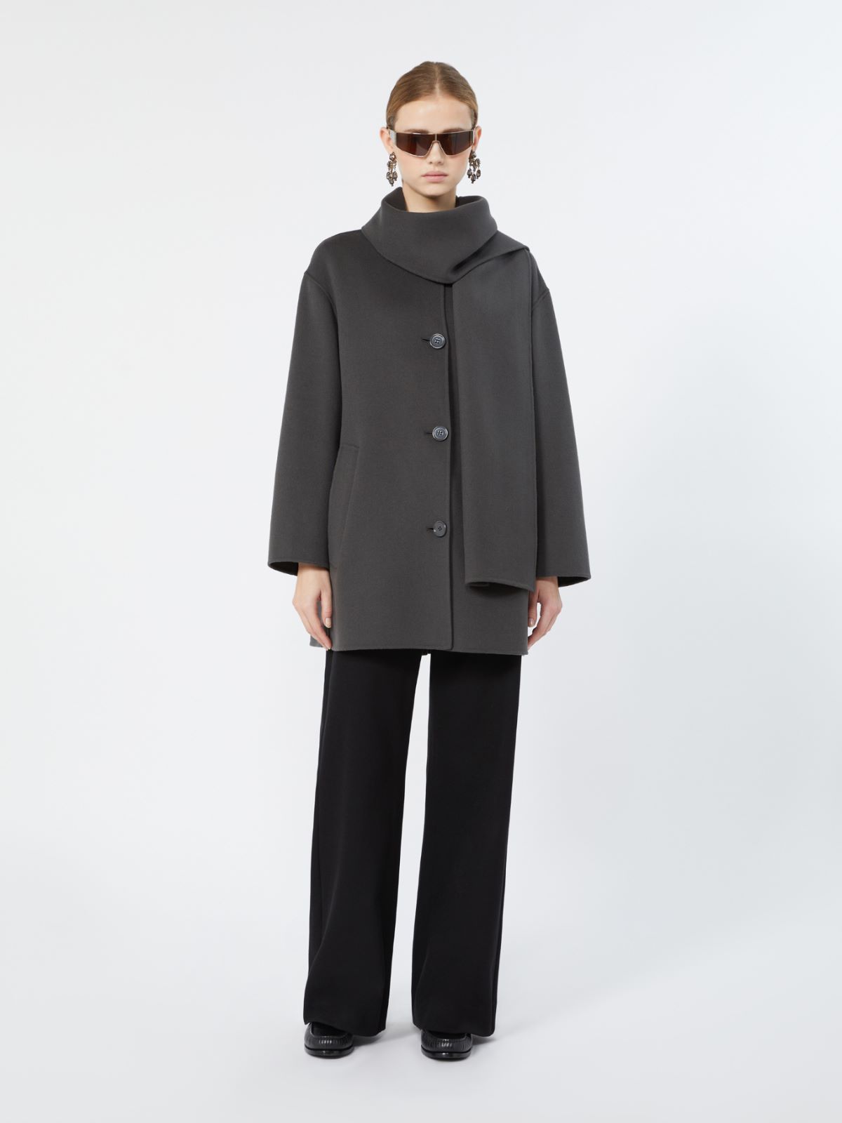 Short wool coat with scarf + DARK GREY - Max Mara