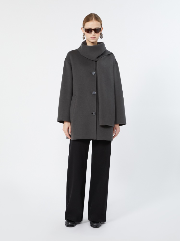Short wool coat with scarf - DARK GREY