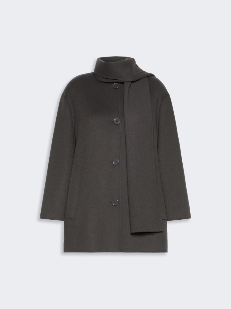 Short wool coat with scarf - DARK GREY