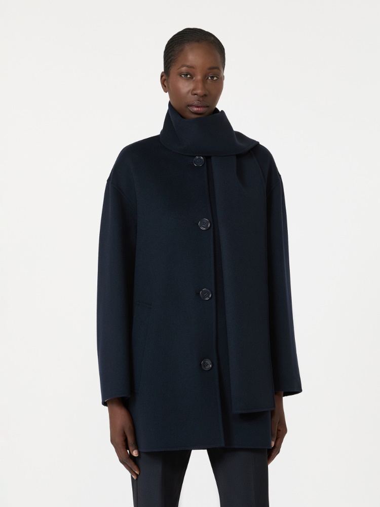 Short wool coat with scarf - MIDNIGHTBLUE - 2
