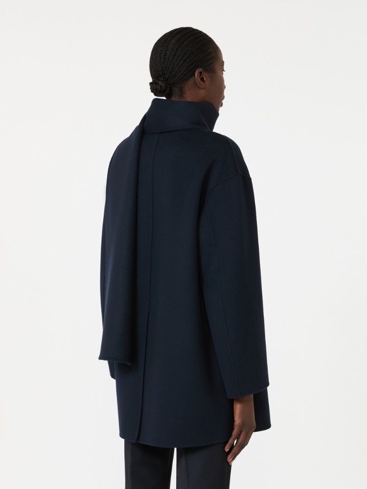 Short wool coat with scarf - MIDNIGHTBLUE - 3