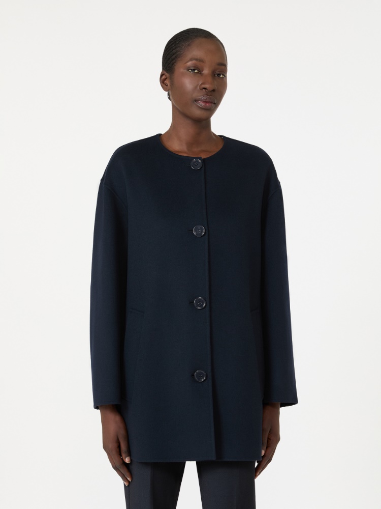 Short wool coat with scarf - MIDNIGHTBLUE - 5