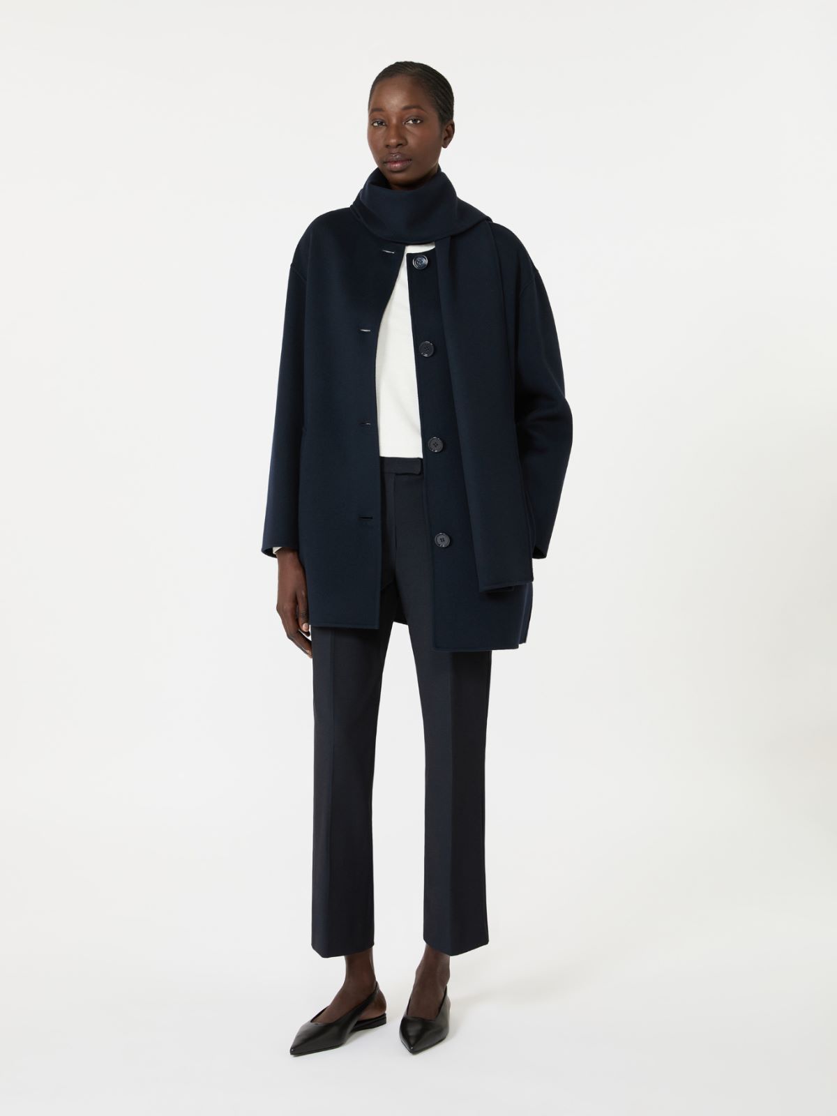 Short wool coat with scarf + MIDNIGHTBLUE - Max Mara