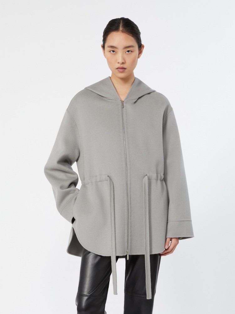 Short wool coat with hood - PEARL GREY - 2