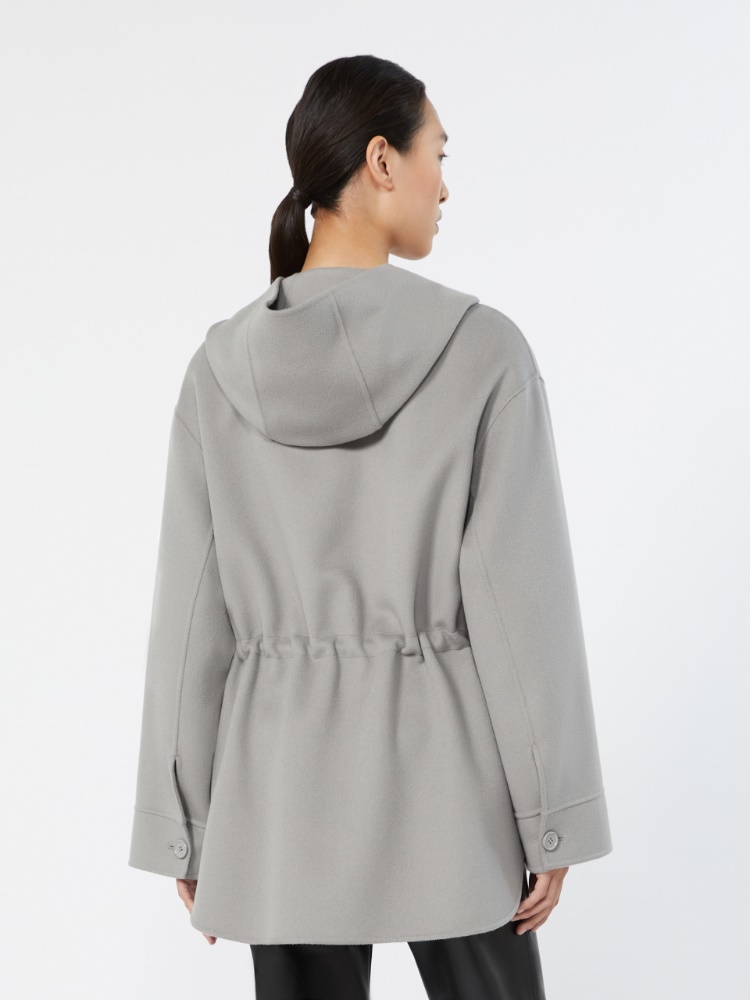Short wool coat with hood - PEARL GREY - 3