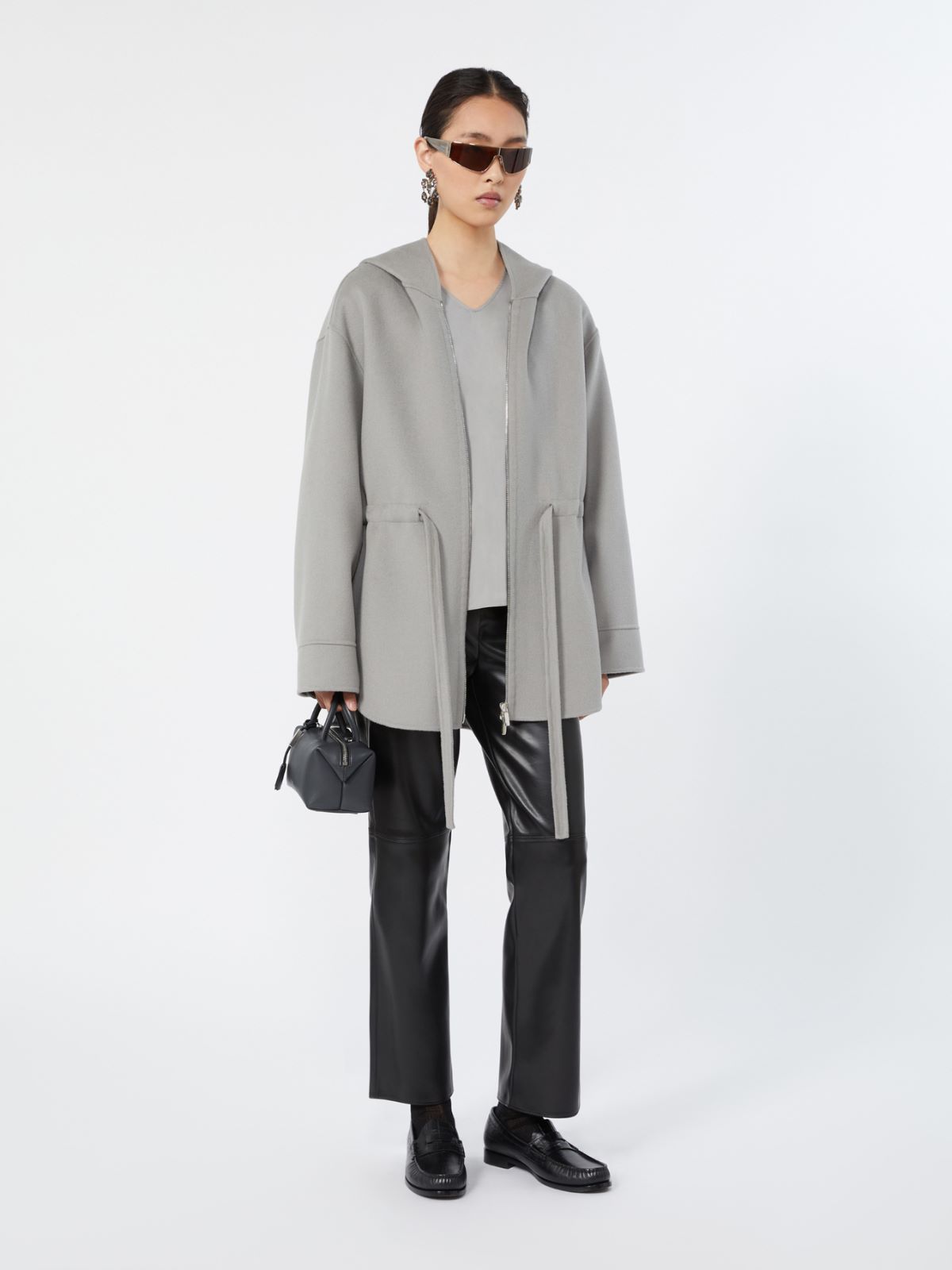 Short wool coat with hood + PEARL GREY - Max Mara