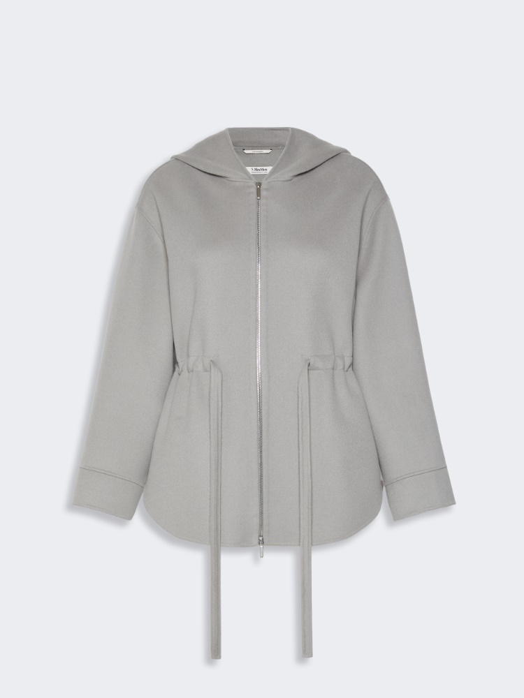 Short wool coat with hood - PEARL GREY