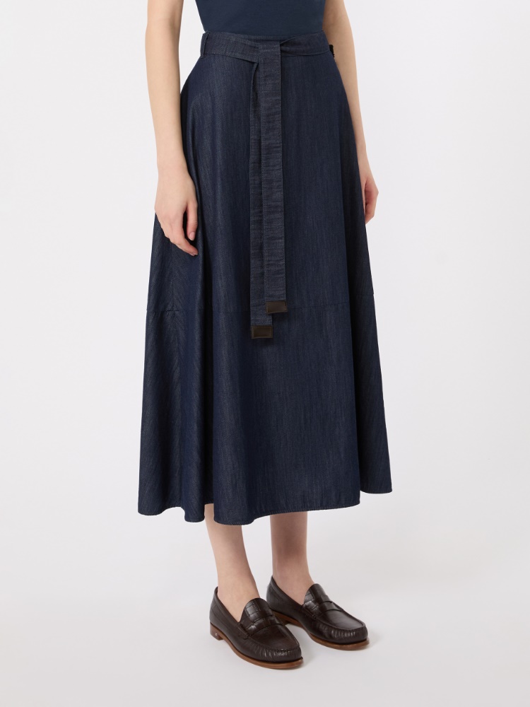 Cotton denim flared skirt - MIDNIGHTBLUE - 2
