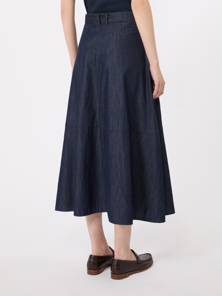 Cotton denim flared skirt - MIDNIGHTBLUE - 3