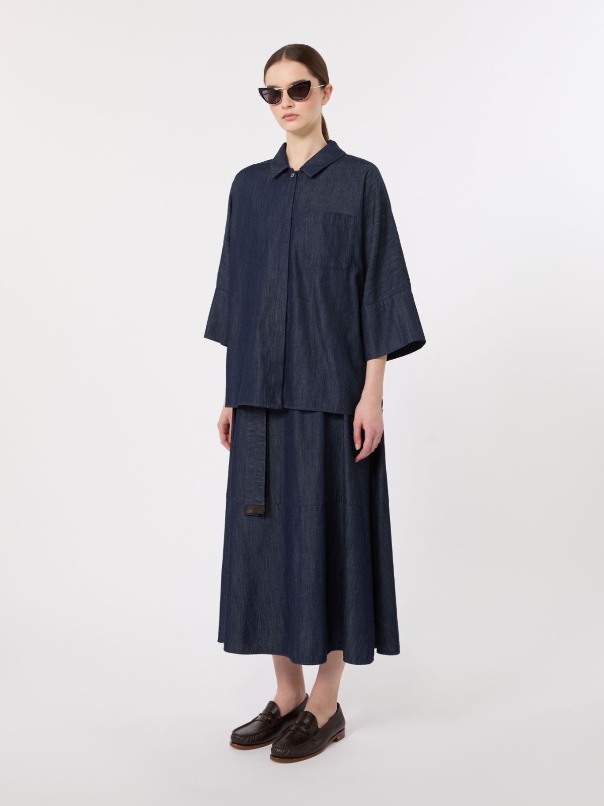 Cotton denim flared skirt + MIDNIGHTBLUE - Max Mara