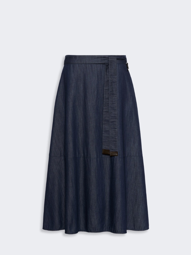Cotton denim flared skirt - MIDNIGHTBLUE