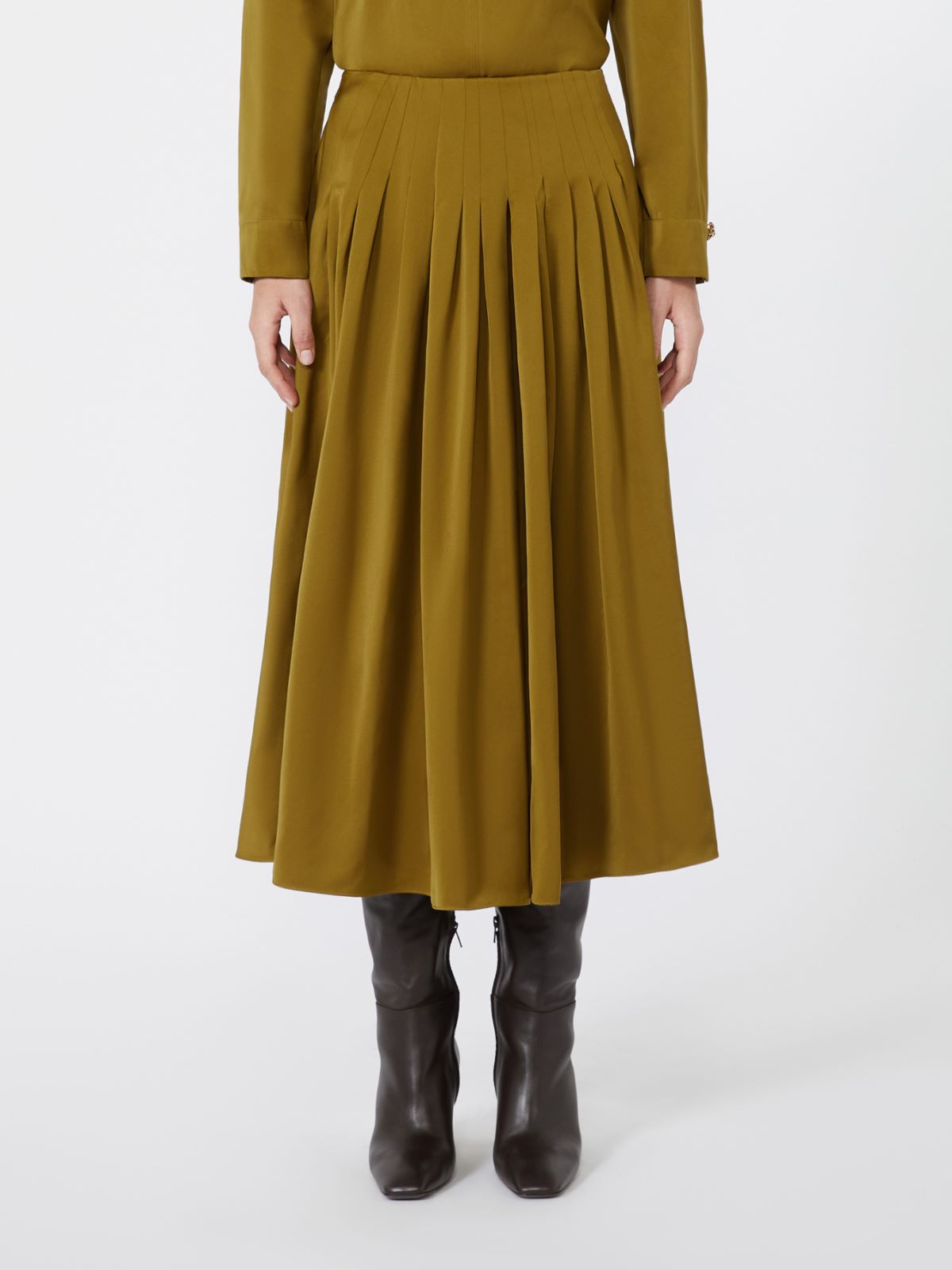 Cotton-blend satin flared skirt - MUSTARD - Max Mara - 2