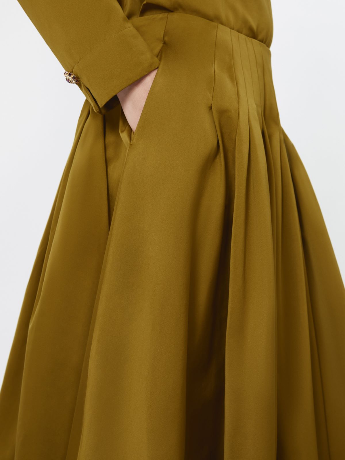 Cotton-blend satin flared skirt - MUSTARD - Max Mara - 4